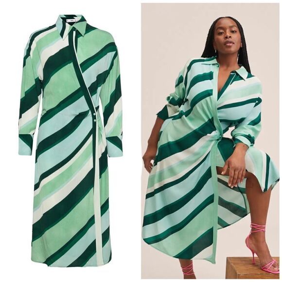 Mango Wrap Stripped Print Dress - Picture 1 of 4